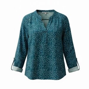 Daniel Rainn Womens Blouse Koda Split Neck Blueish Polka Dot Size PXS NWT